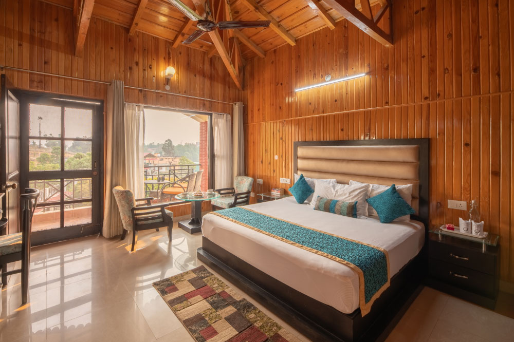 Jungle Retreat room at Ojaswi Himalayan Resort Mukteshwar surrounded by lush forest views