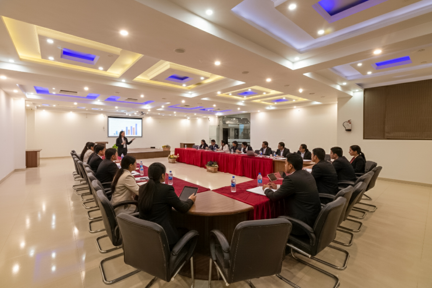 Corporate retreat meeting setup at Ojaswi Himalayan Resort Mukteshwar for business conferences