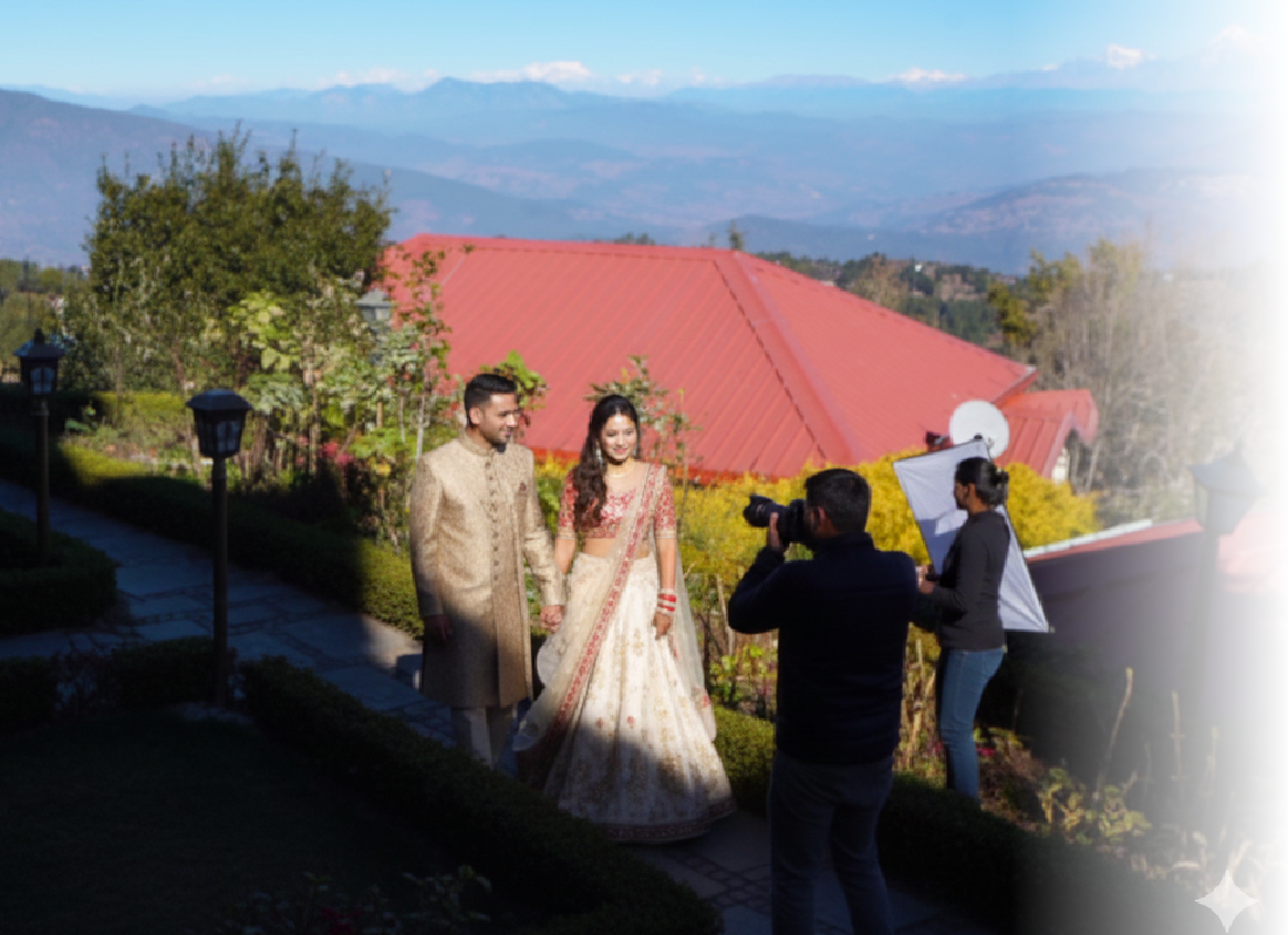 Romantic couple shoot at Ojaswi Resort Mukteshwar, featuring breathtaking Himalayan backdrops and scenic nature views.